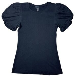 1 STATE Ribbed Knit Puff Sleeve T Shirt Womens Small Black Elevated Basics‎ Chic